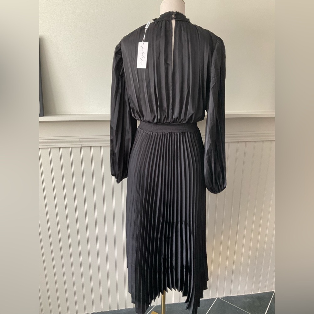 Petal & Pup Black Pleated Maxi Dress Size 6 High Neck Cutout Handkerchief Hem - Picture 2 of 3